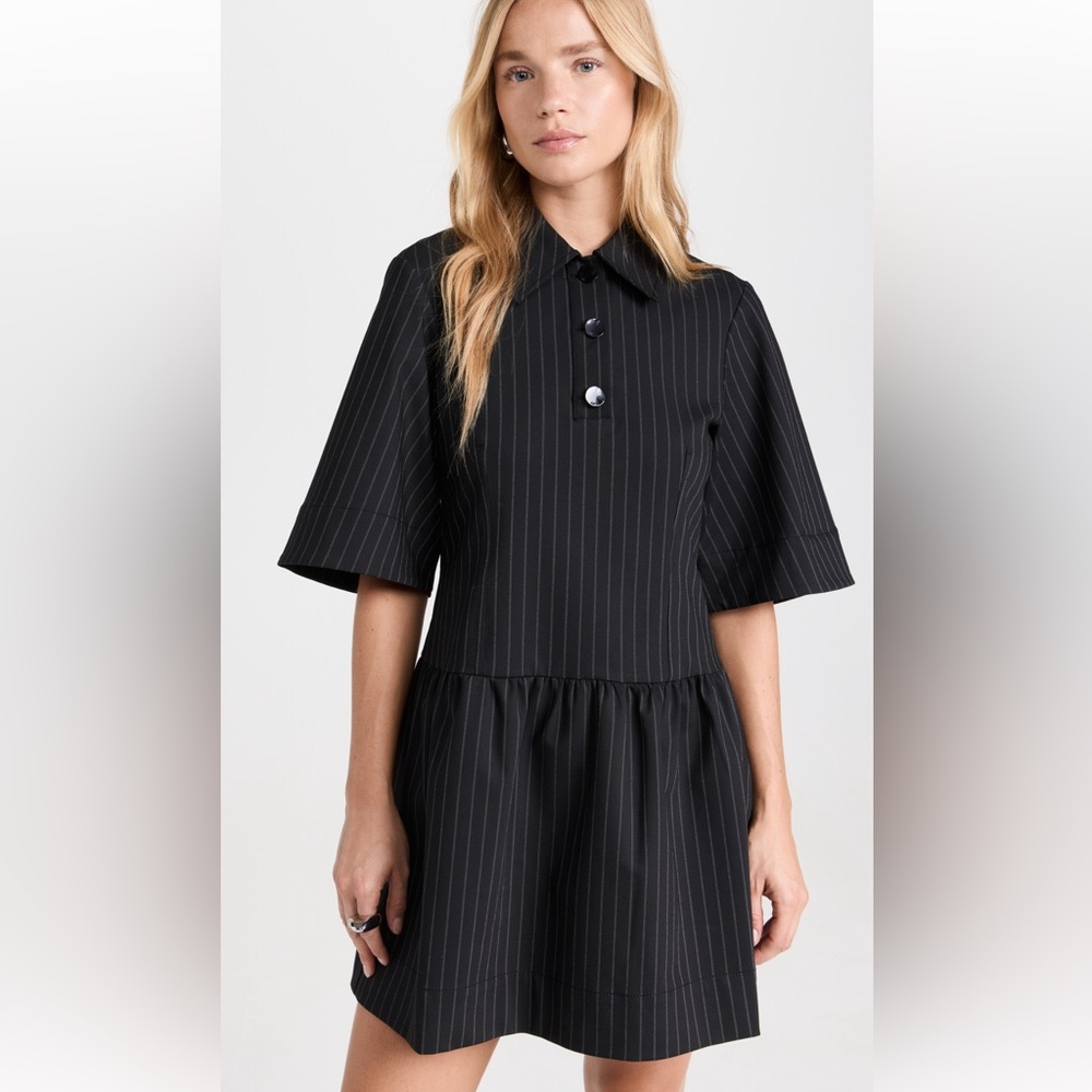 Ganni Black Pinstripe Mini Dress